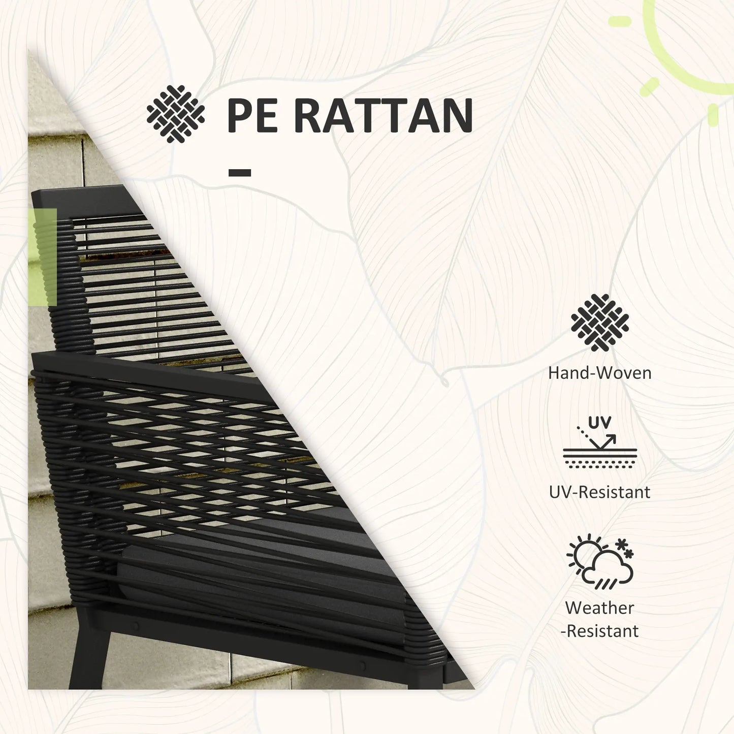 3-Piece PE Rattan Bistro Set, Seat Cushions, Tempered Glass Table, Black Bistro Sets at Gallery Canada