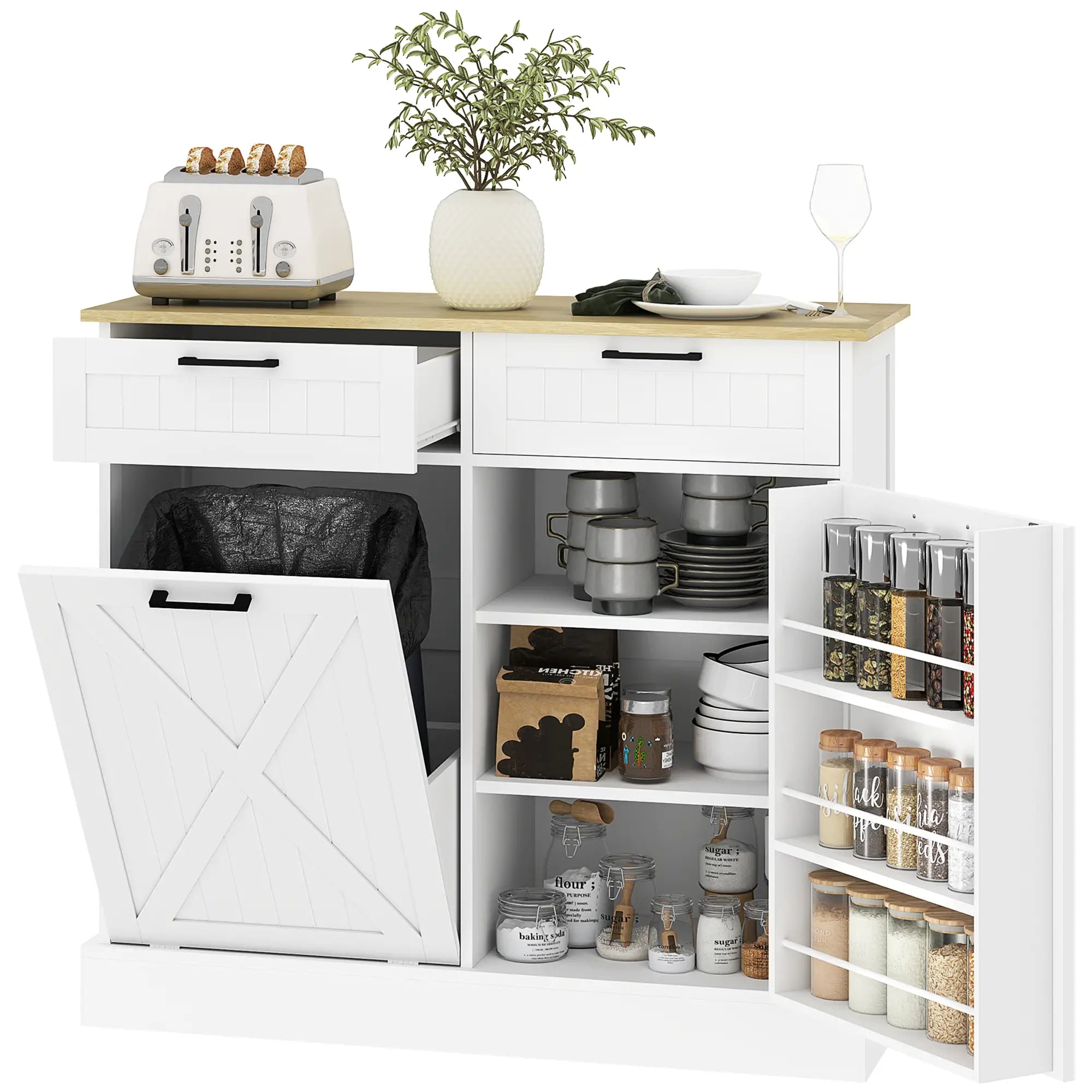 10 Gallon Hidden Garbage Bin Cabinet, Tilt Out Trash, White Bar Cabinets at Gallery Canada