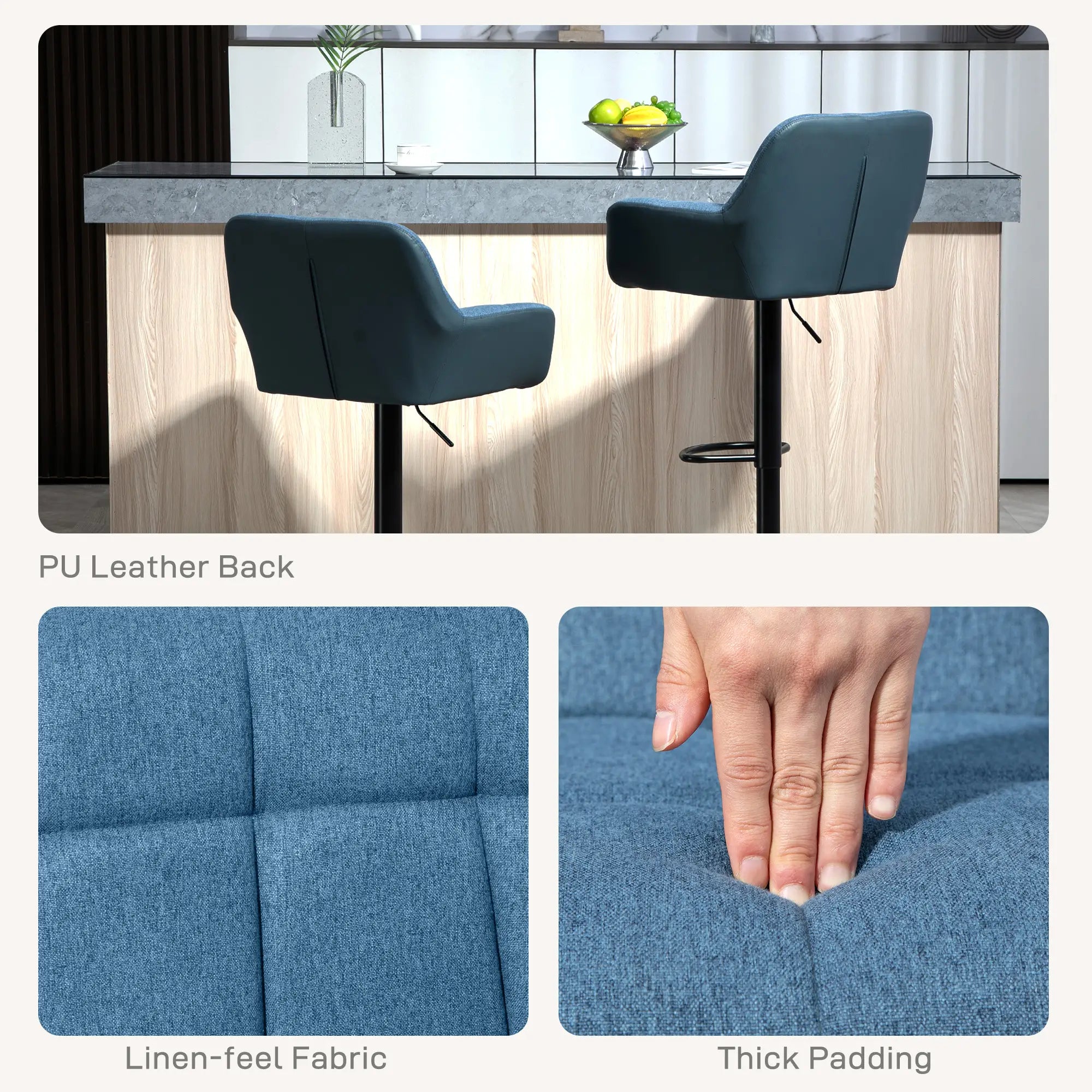 Swivel Barstools Set of 2, Adjustable with Footrest, Dark Blue Bar Stools at Gallery Canada