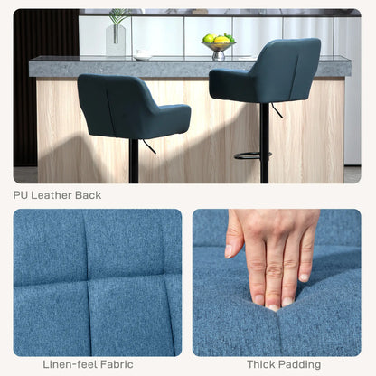 Swivel Barstools Set of 2, Adjustable with Footrest, Dark Blue Bar Stools at Gallery Canada