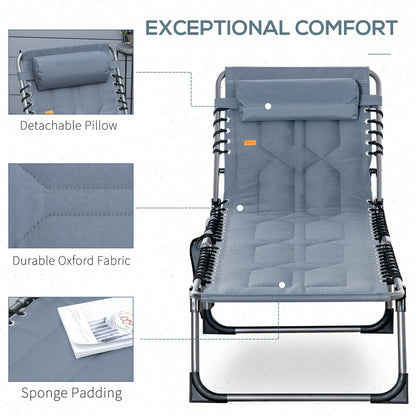 Outdoor Lounge Chair, Folding Chaise, Adjustable Backrest, Pillow, Pocket, Grey Lounger Chairs at Gallery Canada