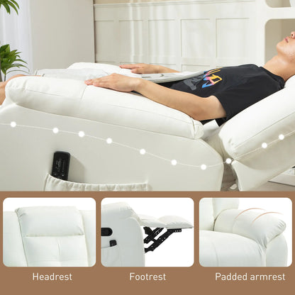 8-Point Vibration Massage Recliner Chair, PU Leather, Manual, Cream White Single Sofas at Gallery Canada