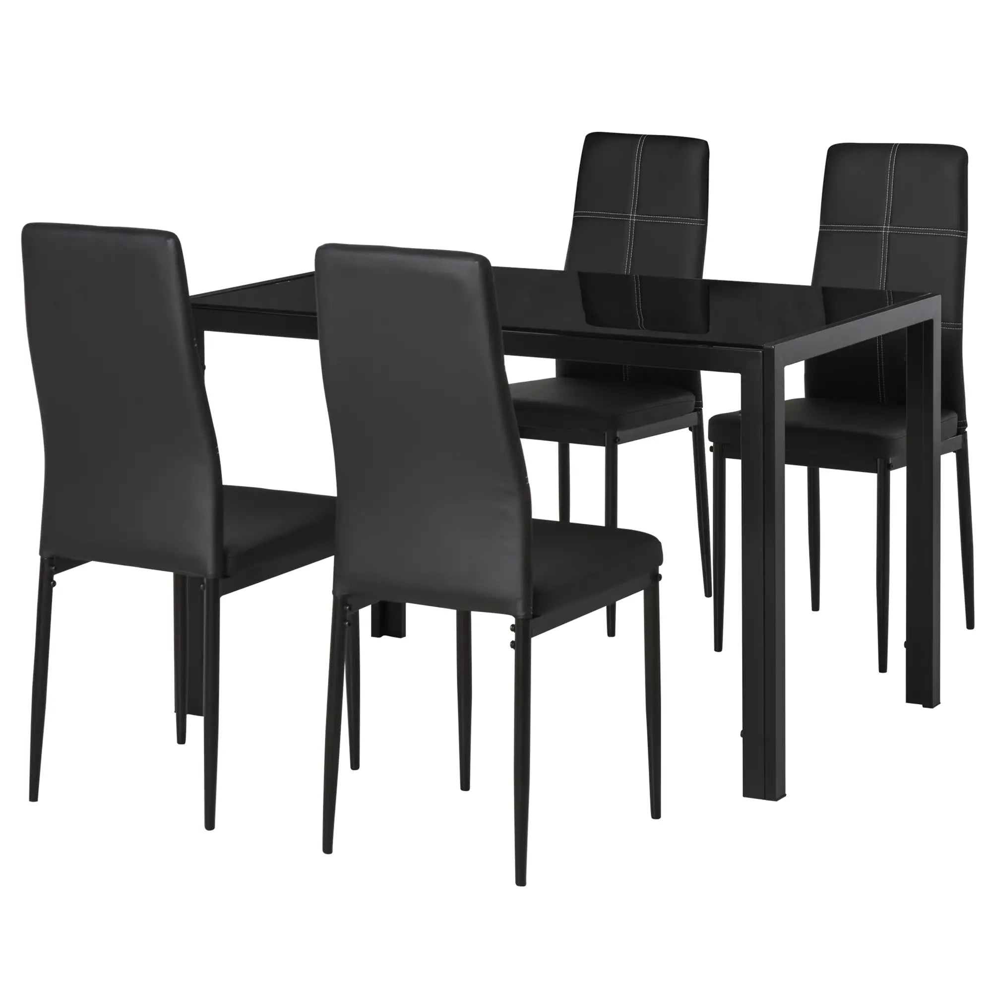 5-Piece Rectangular Glass Dining Table, Metal Frame, Faux Leather Chairs, Black Bar Sets Black at Gallery Canada