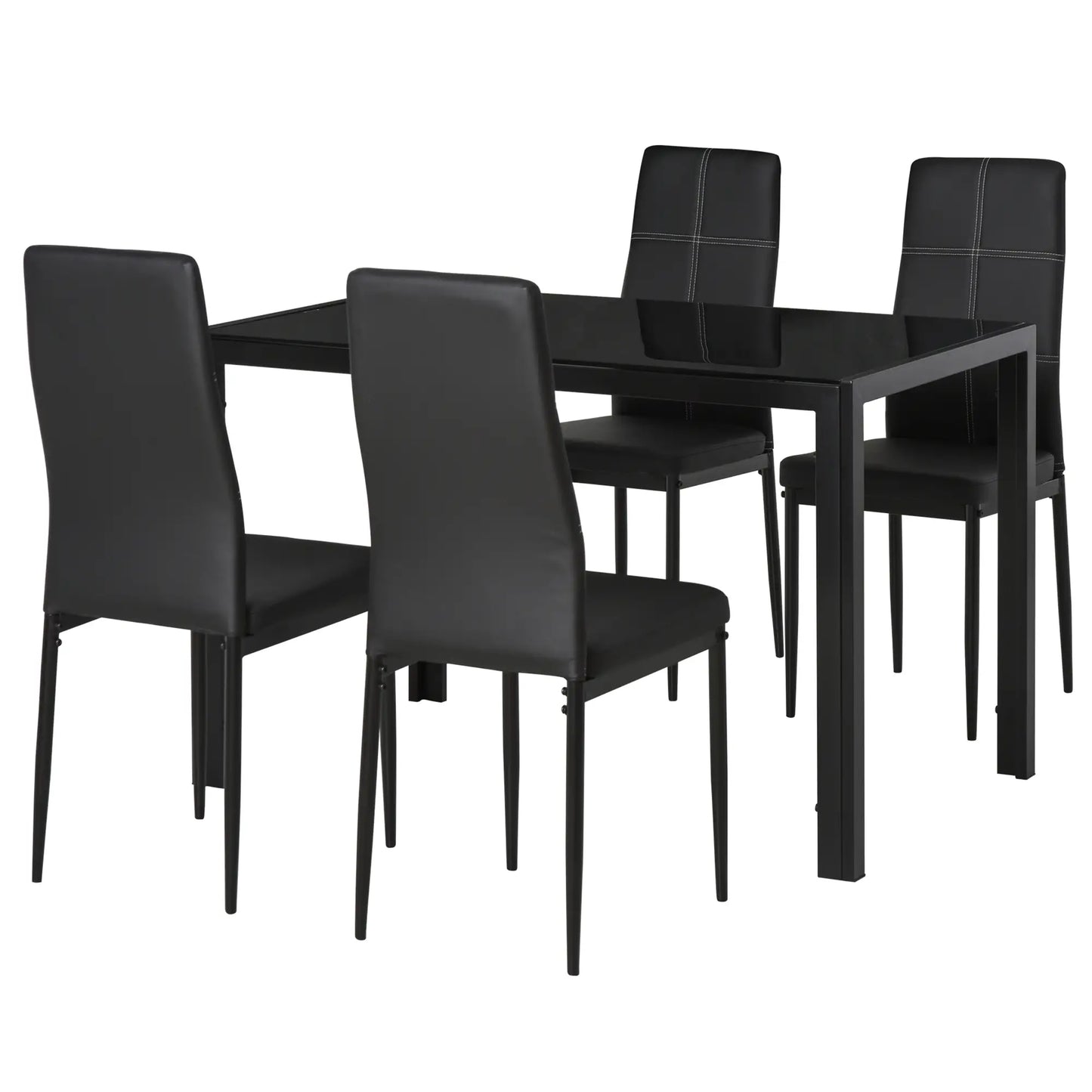 5-Piece Rectangular Glass Dining Table, Metal Frame, Faux Leather Chairs, Black Bar Sets Black at Gallery Canada