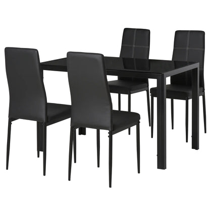 5-Piece Rectangular Glass Dining Table, Metal Frame, Faux Leather Chairs, Black Bar Sets Black at Gallery Canada