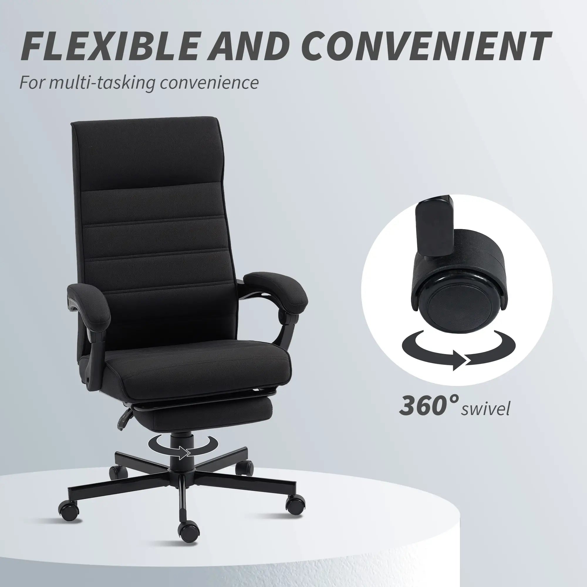 High Back Swivel Recliner Chair, Adjustable Height, Footrest, Armrest, Black Office Chairs at Gallery Canada