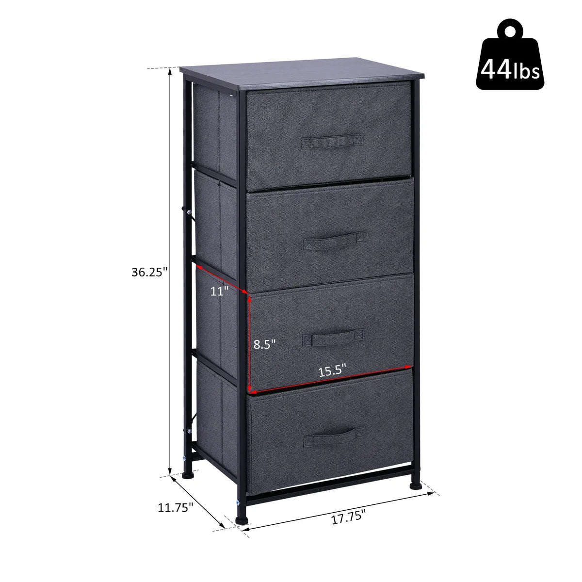 Linen Drawer Cabinet, 4 Removable Drawers, Metal Frame, Adjustable Feet, Black Storage Cabinets at Gallery Canada
