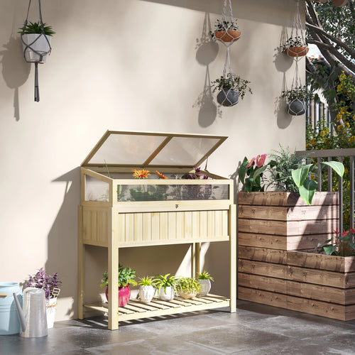 Raised Garden Bed, Outdoor Wooden PVC Elevated Planter Box, Natural
