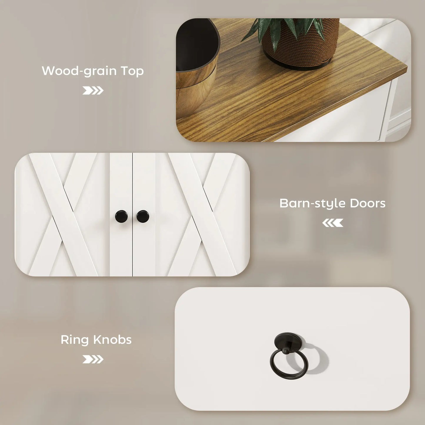 Kitchen Sideboard Cabinet, 2 Drawers, 4 Barn Doors, 2 Adjustable Shelves, White Bar Cabinets at Gallery Canada