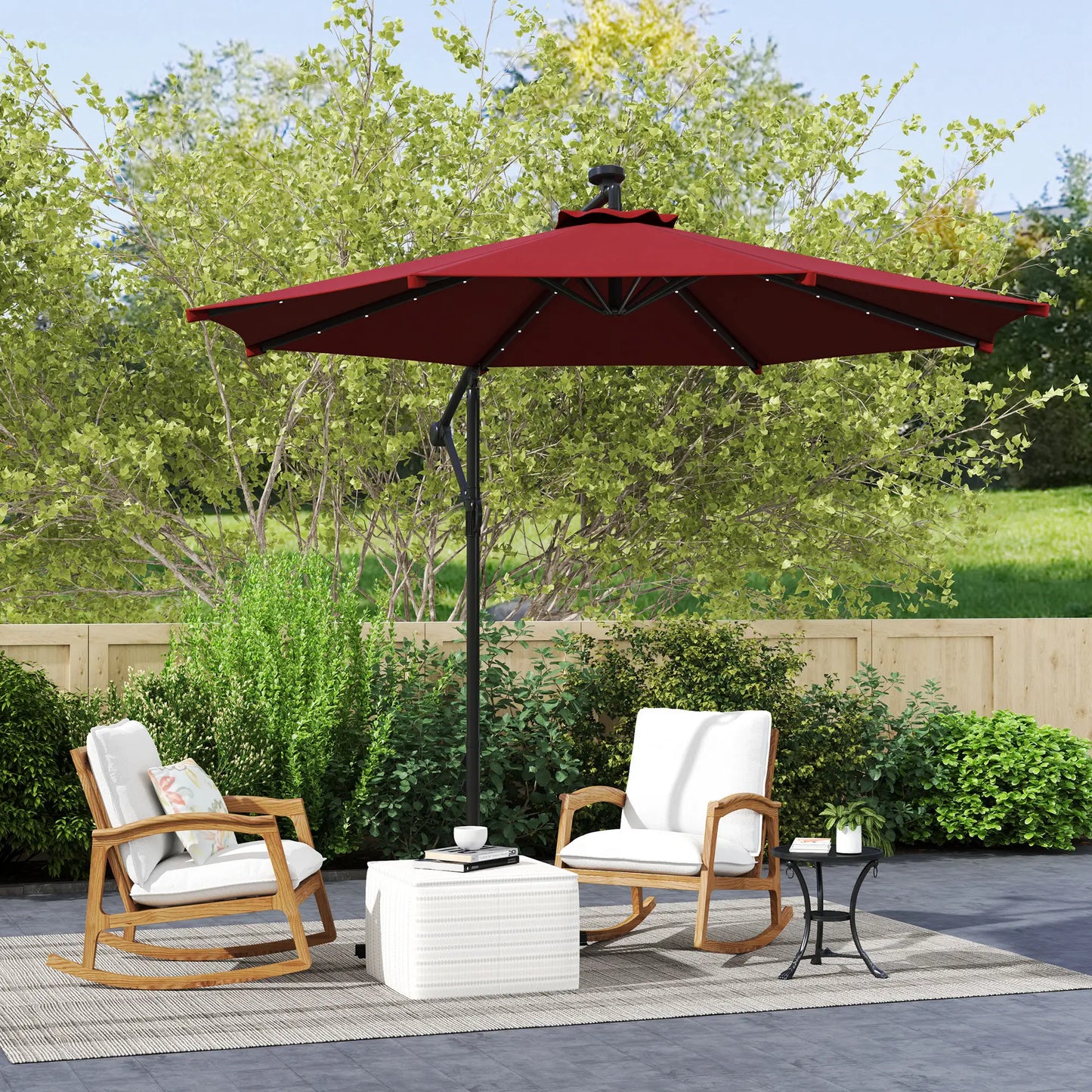 10ft Banana Umbrella, Solar Lights, Adjustable Angle, Wine Red Offset Cantilever Umbrellas at Gallery Canada