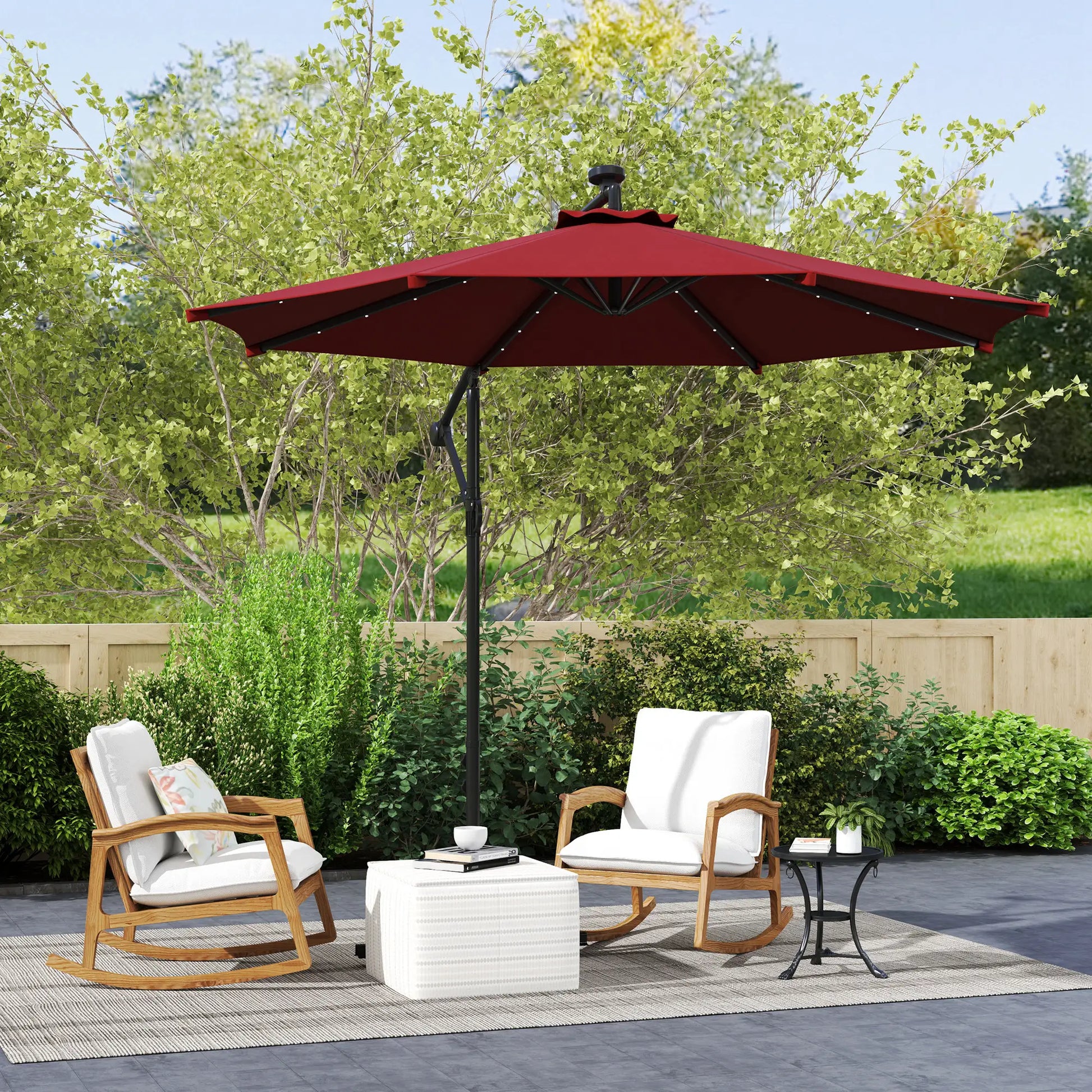 10ft Banana Umbrella, Solar Lights, Adjustable Angle, Wine Red Offset Cantilever Umbrellas at Gallery Canada