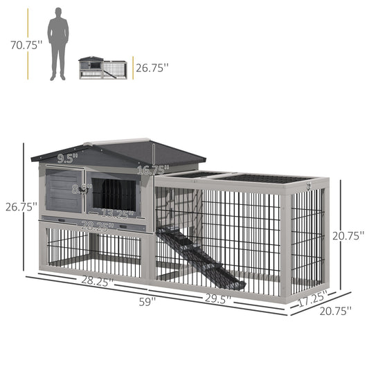 Solid Wood Rabbit Hutch Bunny Cage Pet Guinea Pig House Outdoor Small Animal Habitat w/ Ramp, Weather-Resistant Asphalt Openable Roof,Pull-out Tray, Light Grey - Gallery Canada