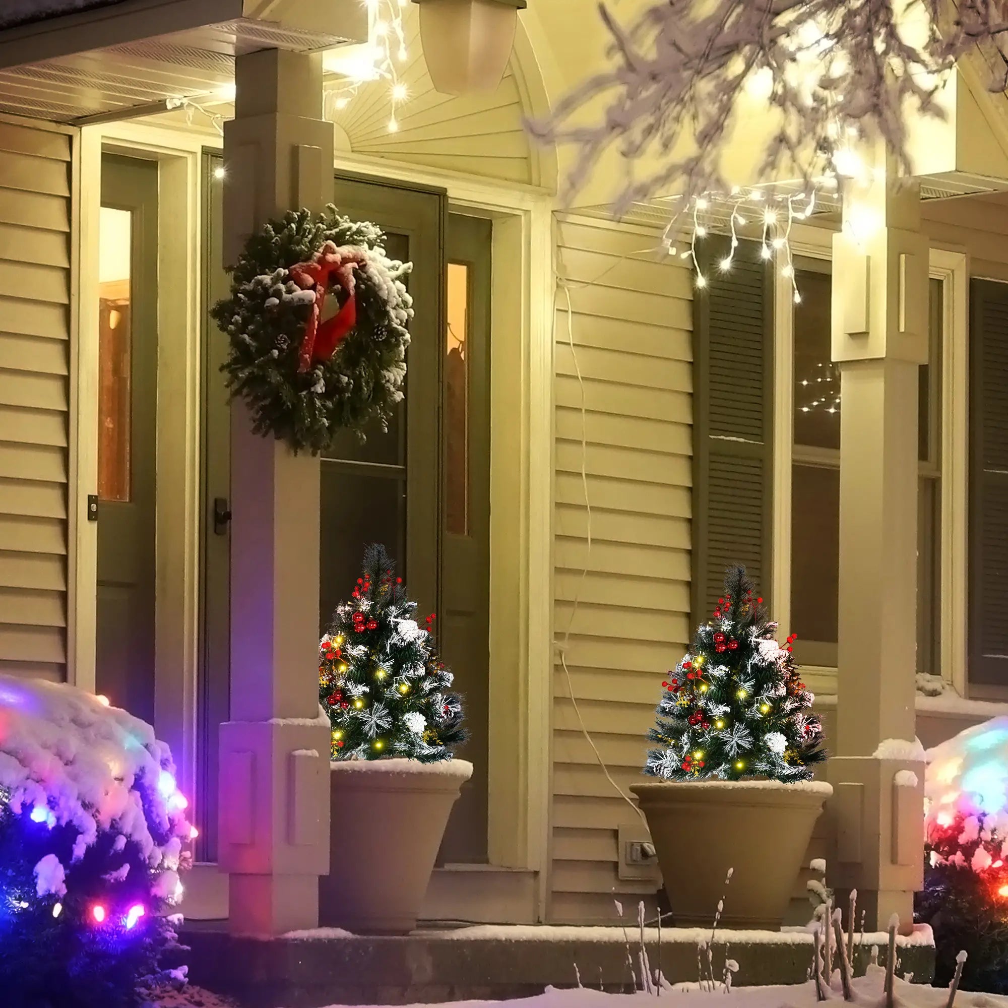 2 Foot Prelit Artificial Christmas Tree, 70 Branches, Warm White LED, Red Berries, Pine Cones, Green Pre Lit Christmas Trees at Gallery Canada