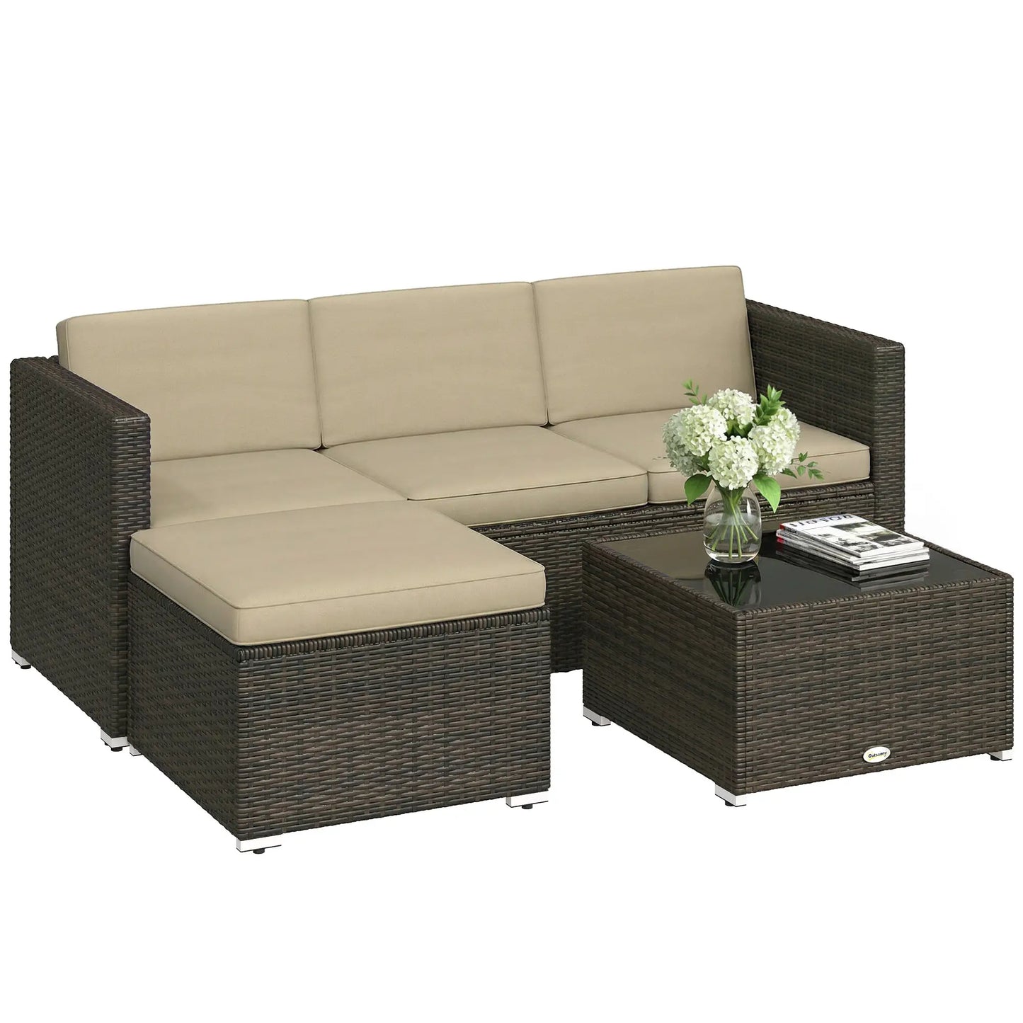 3-Piece Patio Furniture Set, Outdoor PE Rattan Sofa, Khaki Patio Furniture Sets at Gallery Canada