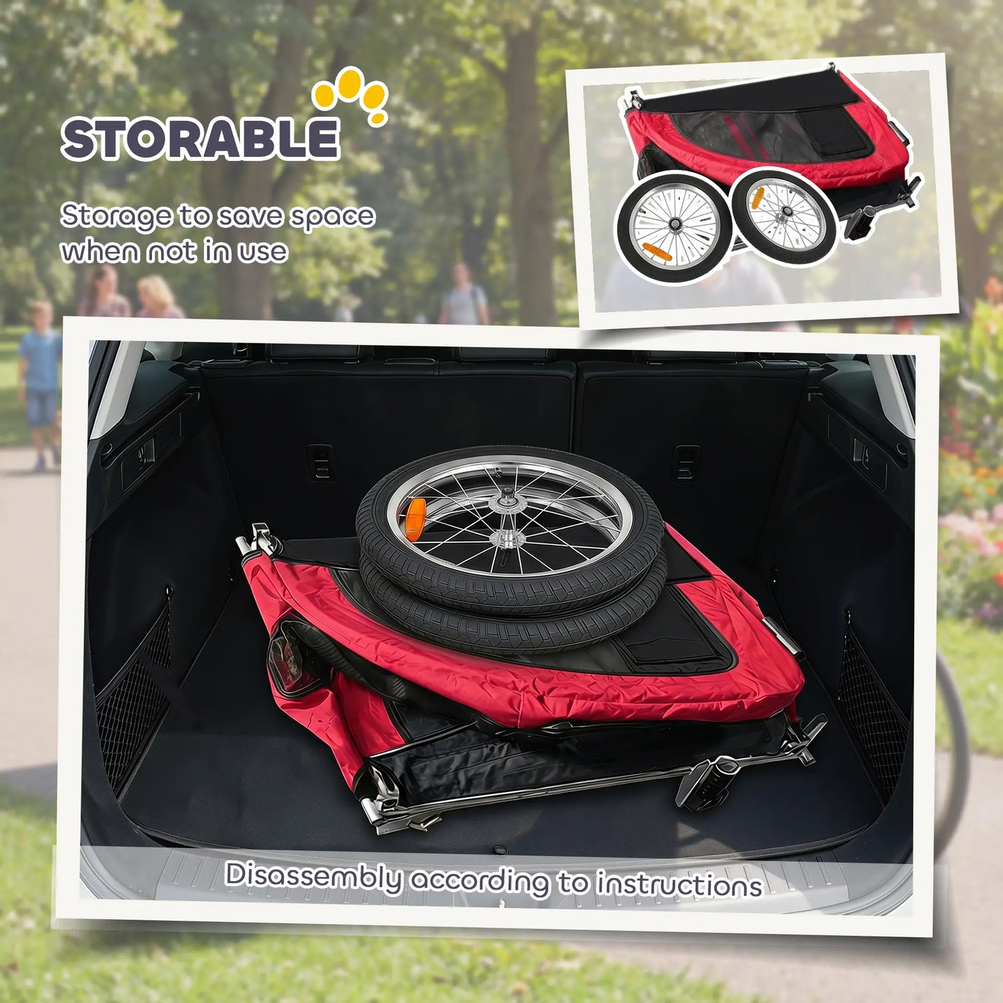 2 In 1 Dog Bike Trailer, Foldable Pet Stroller, Red