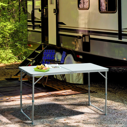 4ft Foldable Camping Table, Picnic BBQ Desk, Indoor Outdoor, Silver Picnic Tables & Camping Chairs Silver and White at Gallery Canada