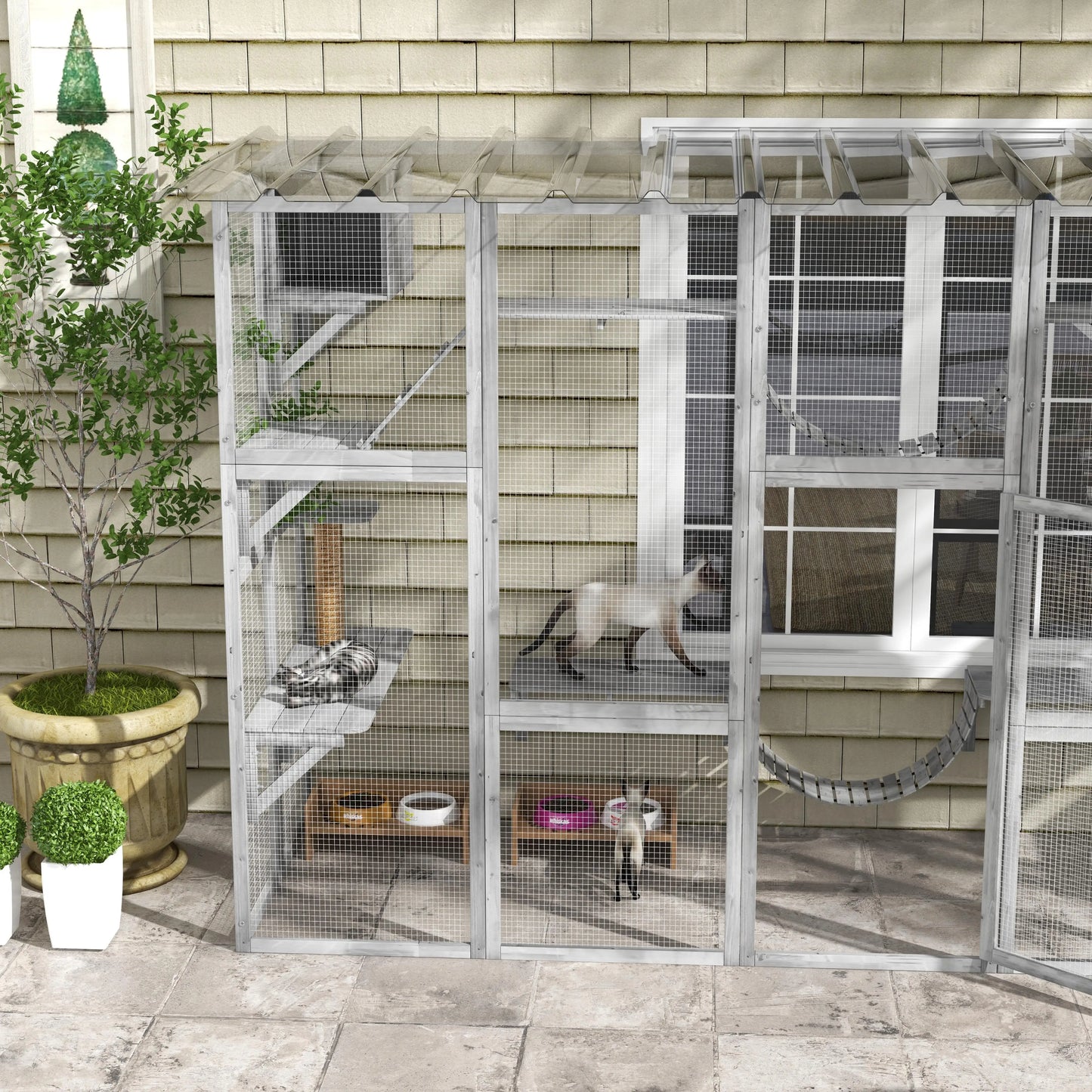 Large Outdoor Catio, Condos, Platforms, Doors, Ladders, Weather-Resistant Roof, Grey Outdoor Cat Enclosures at Gallery Canada
