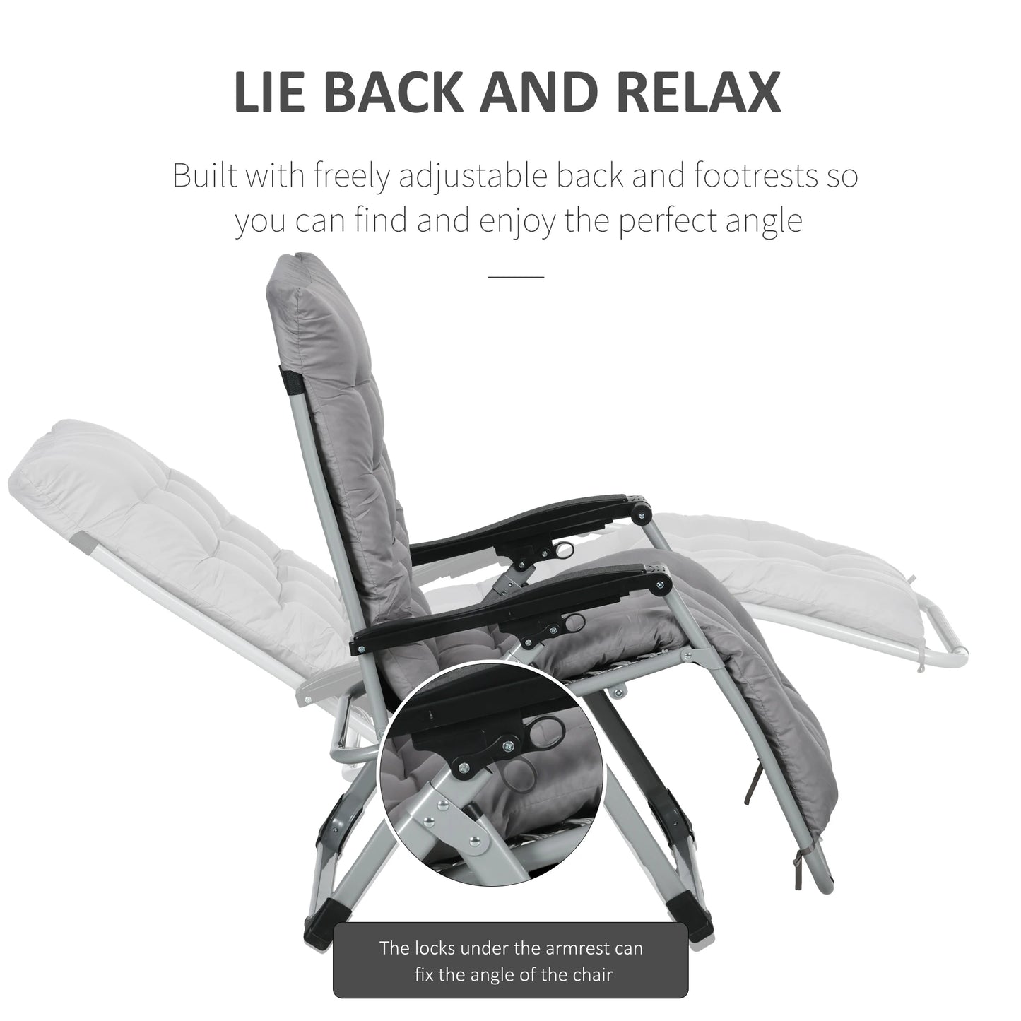 Folding Garden Chairs, Set of 2, Reclining Zero Gravity, Dark Grey Lounger Chairs at Gallery Canada