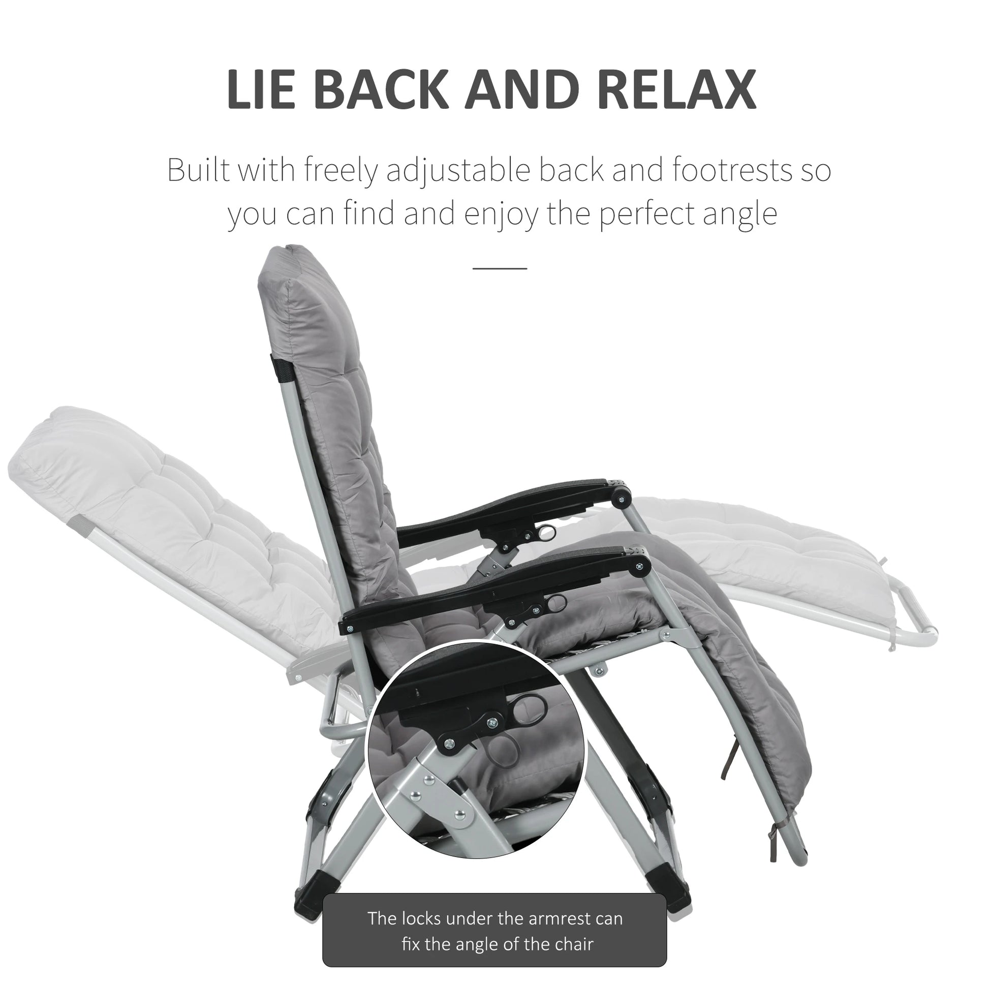 Folding Garden Chairs, Set of 2, Reclining Zero Gravity, Dark Grey Lounger Chairs at Gallery Canada