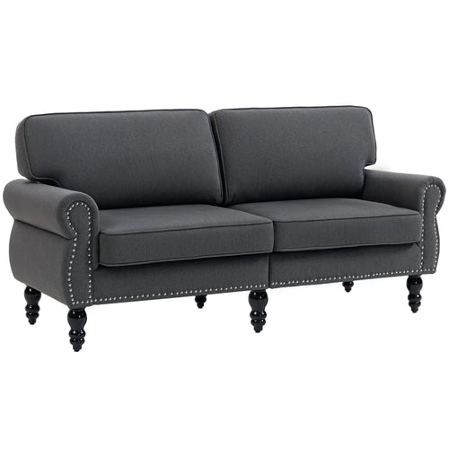 Midback Double Sofa, Sponge Padding, 2 Seater, Rubber Wood Leg, Dark Grey