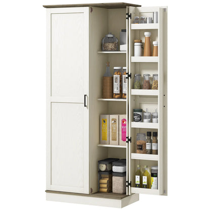 70" Tall Kitchen Pantry Cabinet, Adjustable Shelves, Cream White Kitchen Pantry Cabinets Cream at Gallery Canada