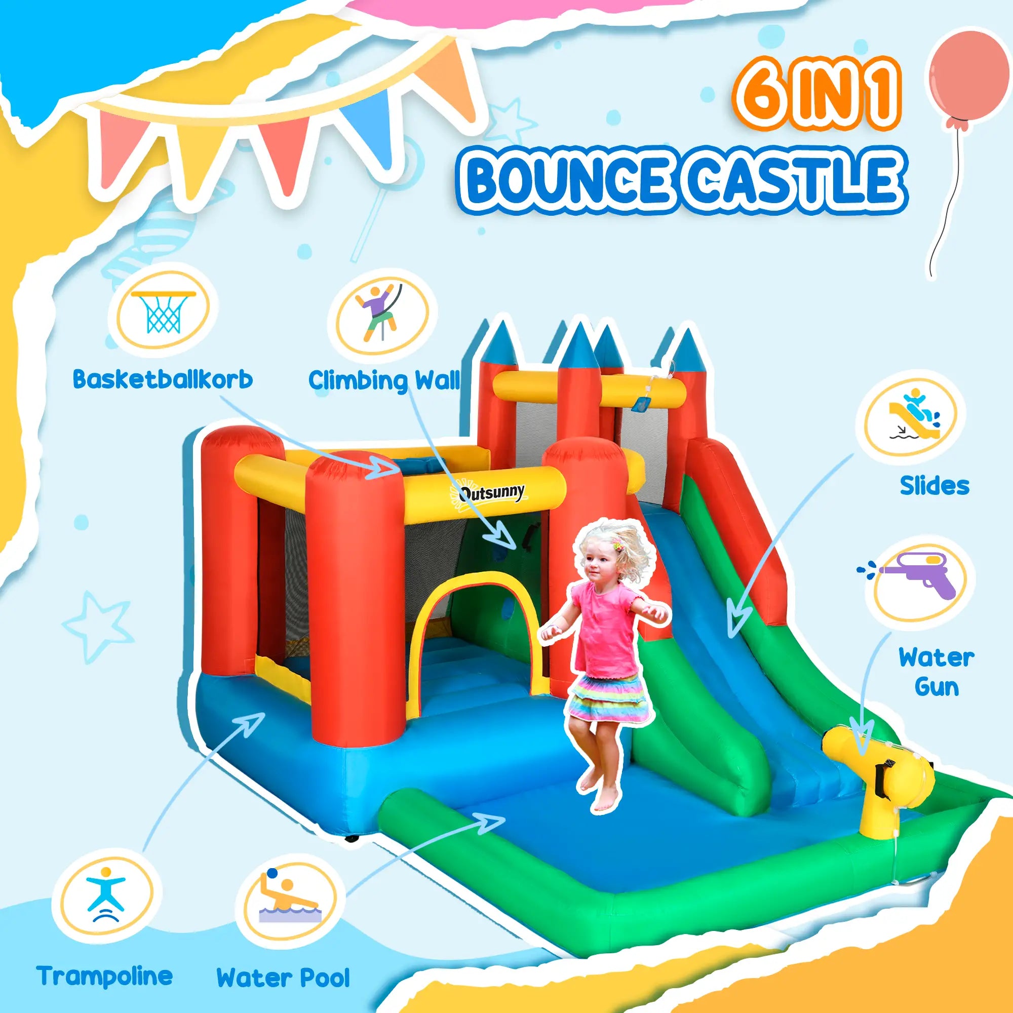 Kids Inflatable Bouncy Castle, Slide, Pool, 11.5' x 8.8' x 7', Multi-color Inflatables at Gallery Canada