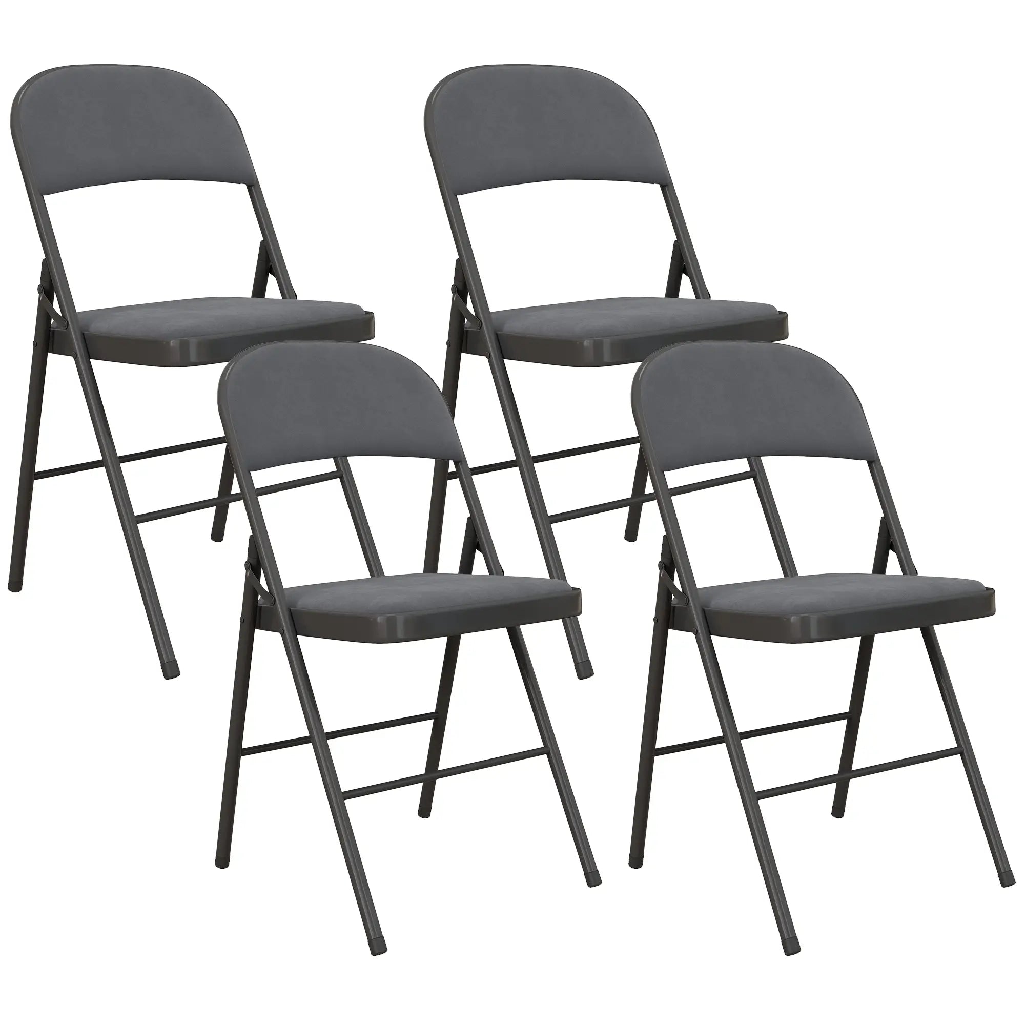 4 Pack Folding Chairs, Padded Seats, Velvet, Steel Frame, Dark Grey Dining Chairs Dark Grey at Gallery Canada