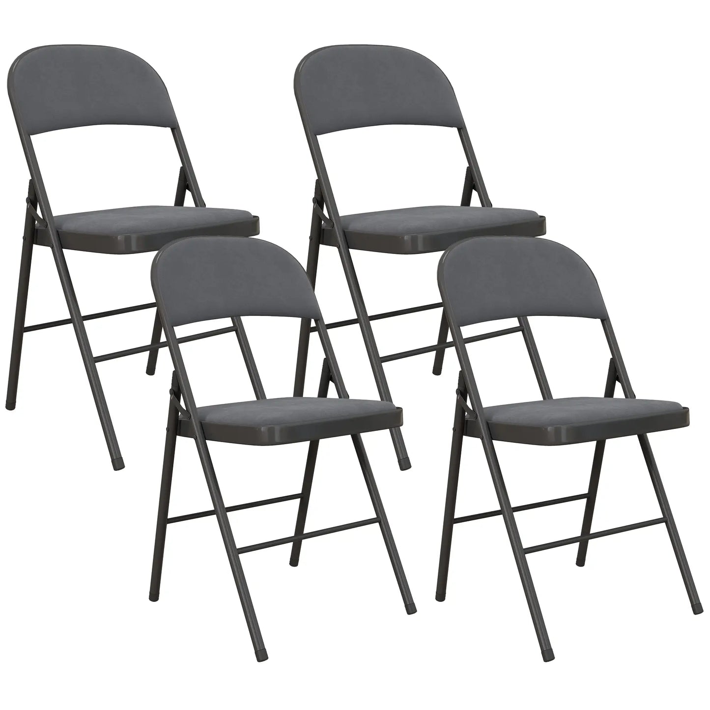 4 Pack Folding Chairs, Padded Seats, Velvet, Steel Frame, Dark Grey Dining Chairs Dark Grey at Gallery Canada