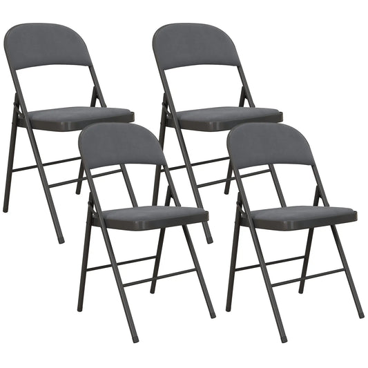 4 Pack Folding Chairs, Padded Seats, Velvet, Steel Frame, Dark Grey Dining Chairs Dark Grey at Gallery Canada