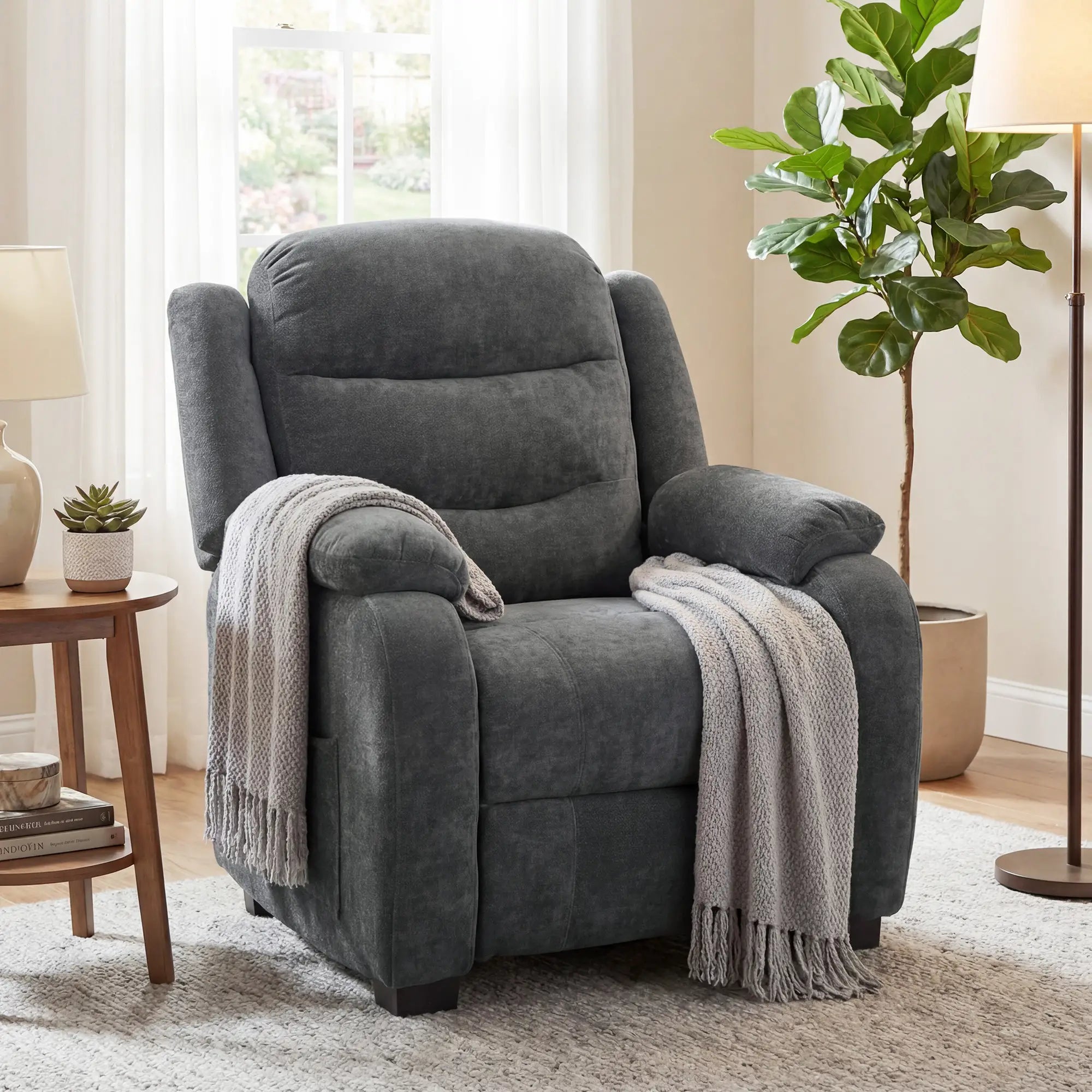 Power Recliner Chair, Quiet Brushless Motor, Remote, Dark Grey Single Sofas at Gallery Canada