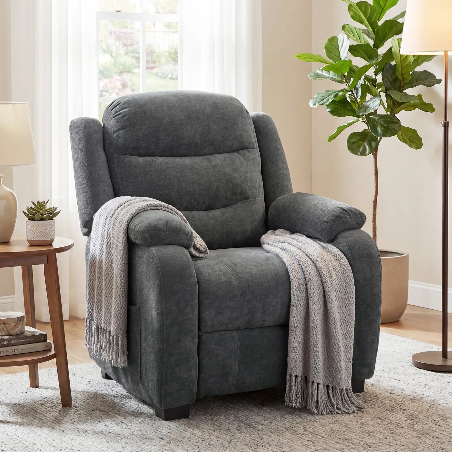 Power Recliner Chair, Quiet Brushless Motor, Remote, Dark Grey Single Sofas at Gallery Canada