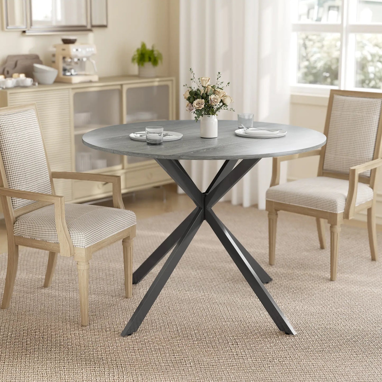 40" Round Kitchen Table For 4, Industrial Dining Table, Distressed, Grey Dining Tables at Gallery Canada