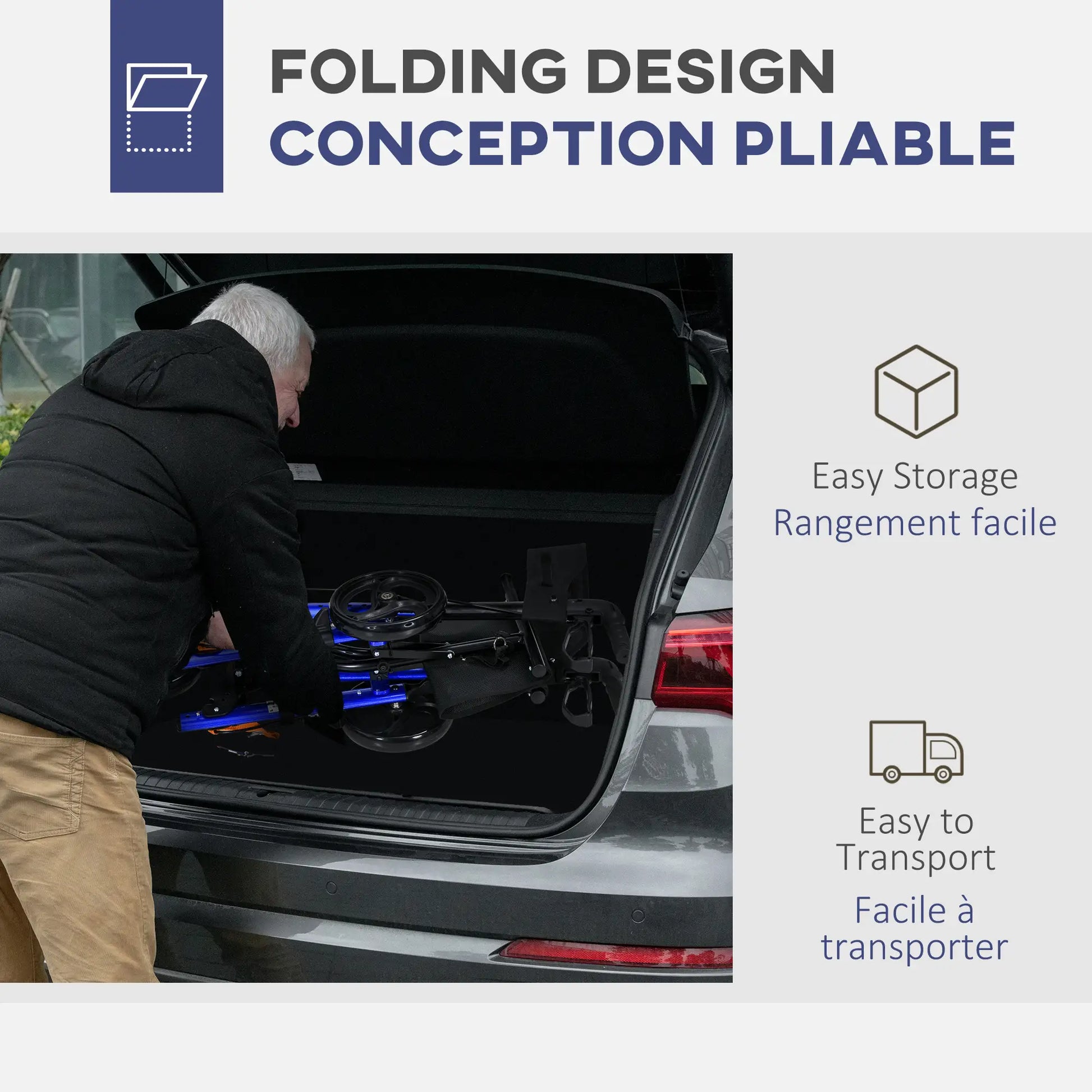 Senior Rollator with Seat, Back, Cane Holder, Adjustable Handle, Blue Knee Walker & Wheelchair Ramps at Gallery Canada