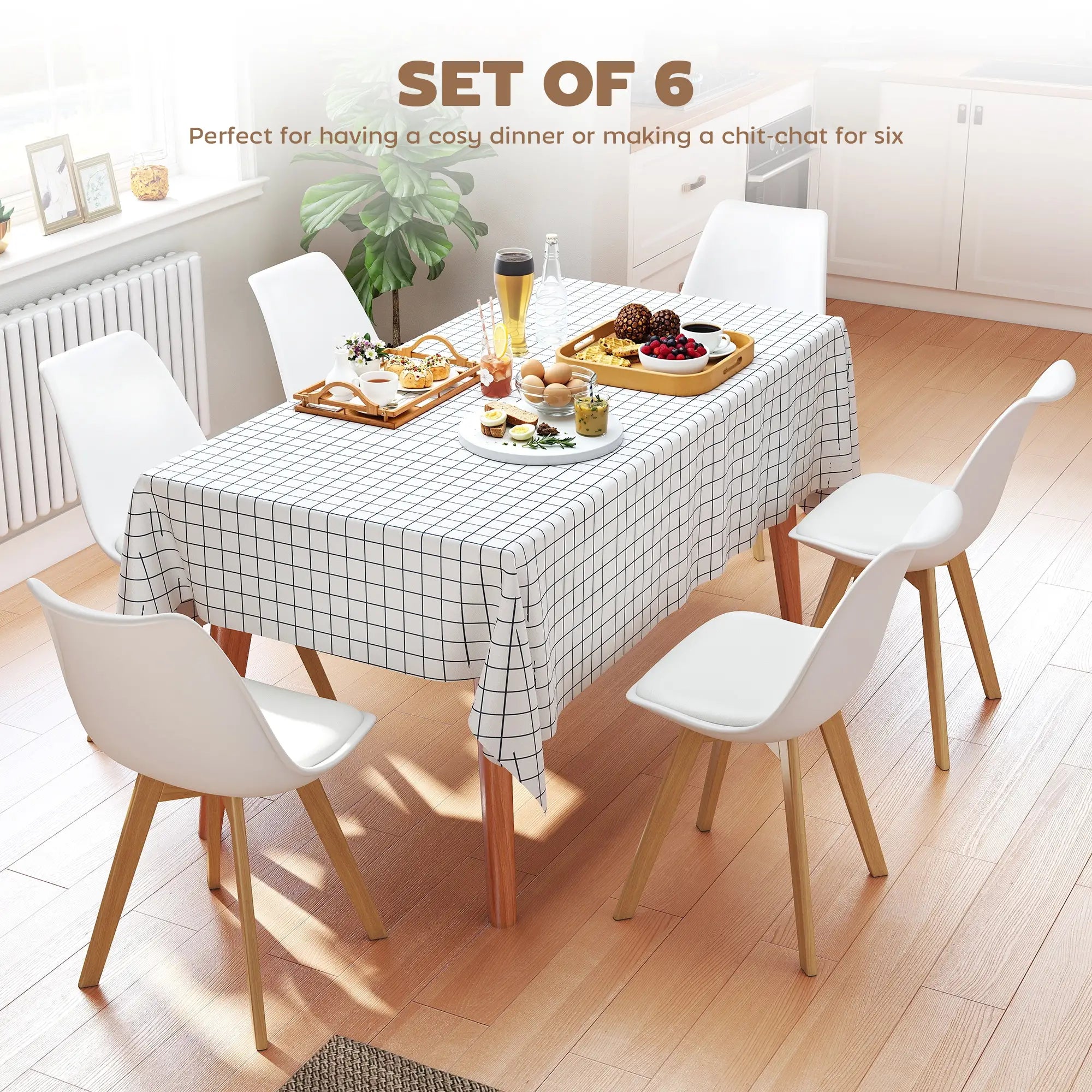 Rubber Wood Dining Table Chairs Set, 6 Chairs, PU Leather Cushion Dining Chairs at Gallery Canada