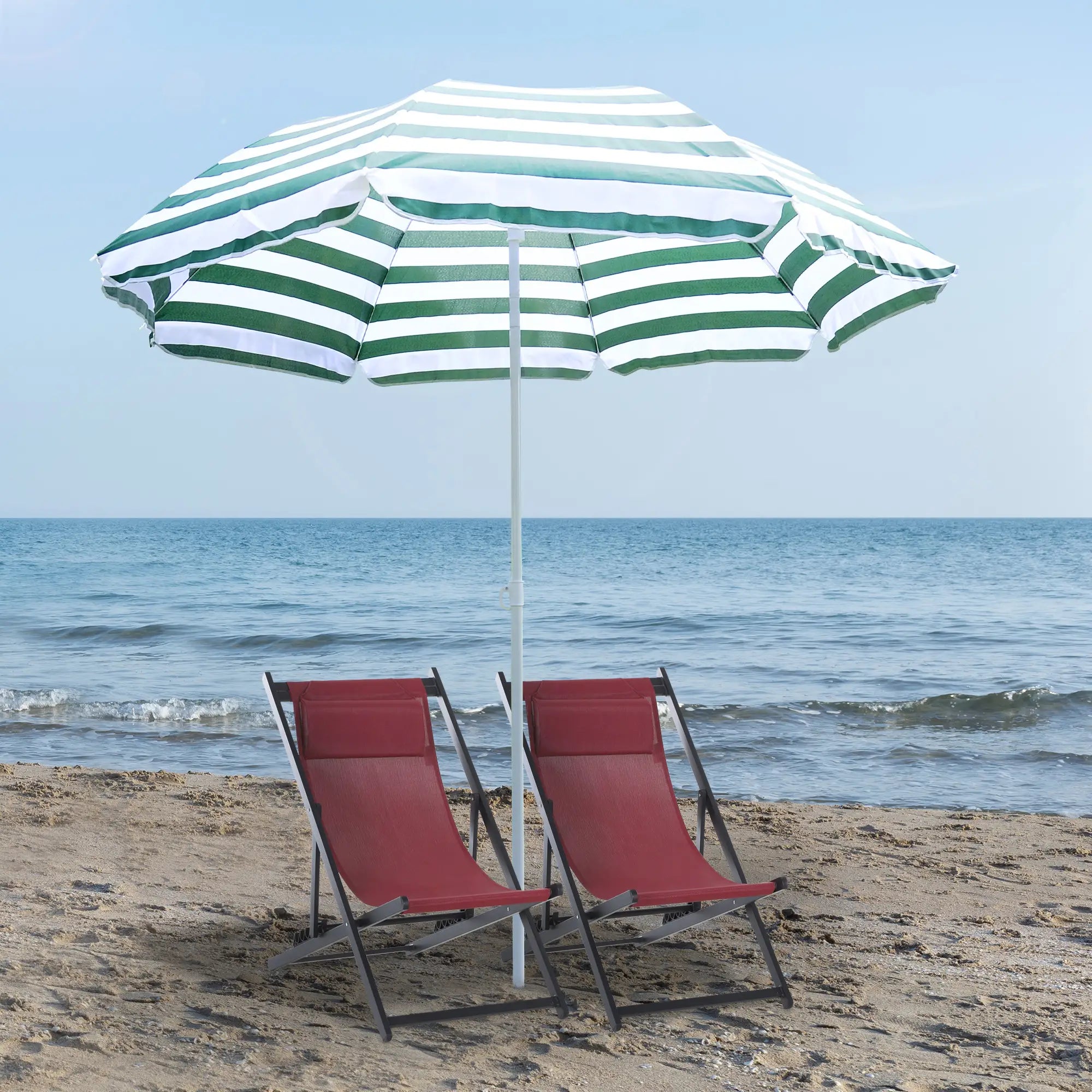 6FT Round Beach Umbrella, Tilt Mechanism, UV Protection, Striped, Green Beach Umbrellas at Gallery Canada