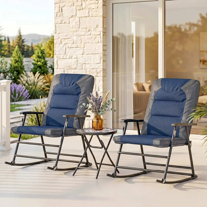 3pc Patio Rocking Chair Set, Padded, Blue Outdoor Rocking Chairs at Gallery Canada