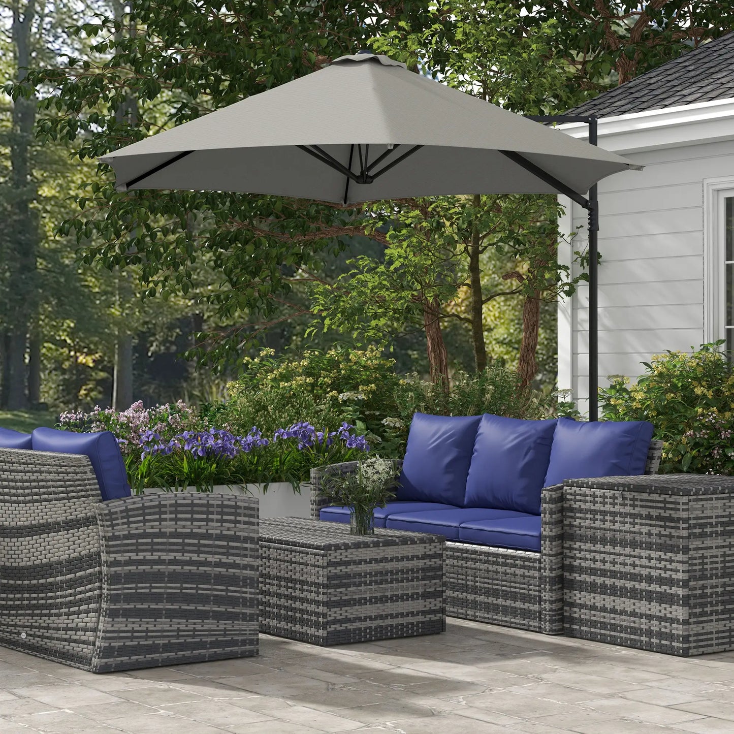 8.5FT Outdoor Cantilever Parasol, 360° Rotation, Cross Base, Light Grey Cantilever Umbrellas at Gallery Canada