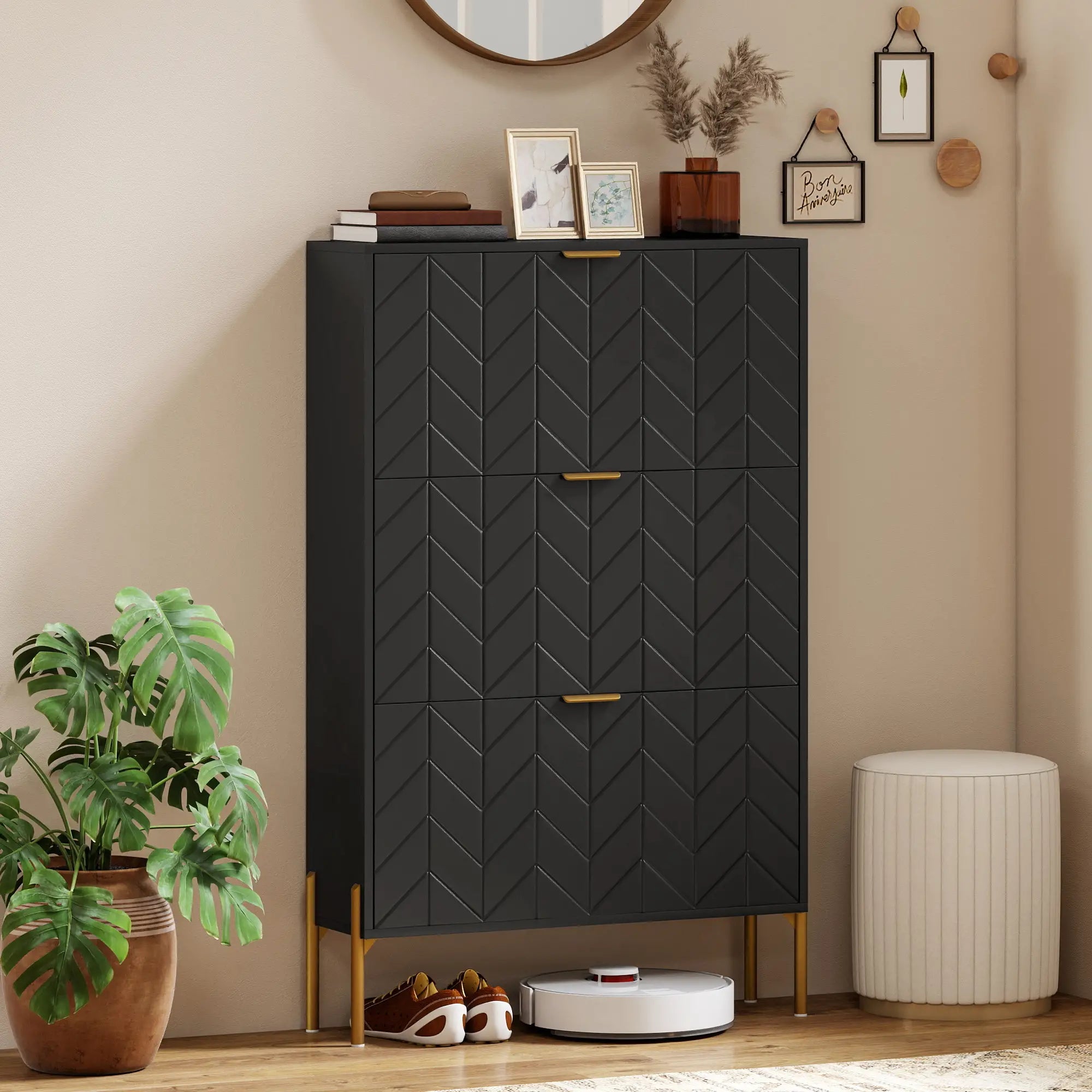 Shoe Cabinet, 3 Flip Drawers, Adjustable Shelves, Black Shoe Storage Cabinets & Racks at Gallery Canada