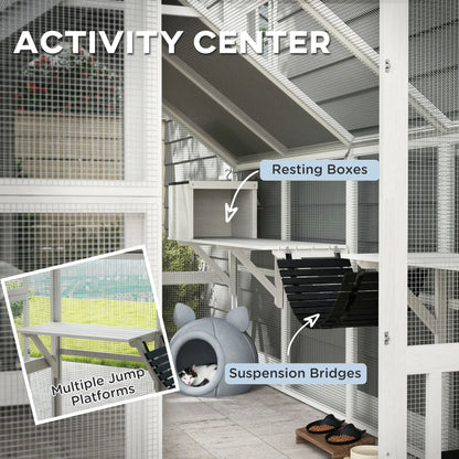 Outdoor Cat Enclosure, Wooden Feral Cat House, Weatherproof Canopy