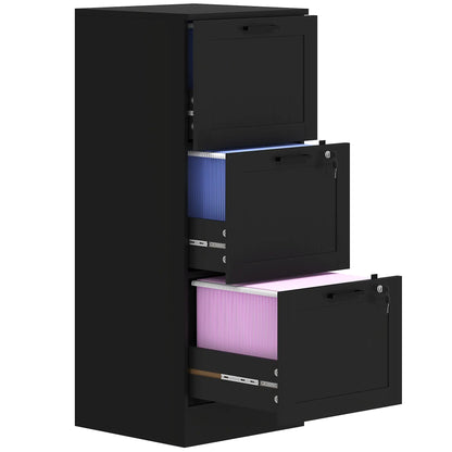 3 Drawer Filing Cabinet with Lock, Adjustable Hanging Bars, Black Office Cabinets & Cupboards at Gallery Canada