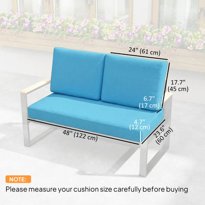 2 Seater 5" Thick Outdoor Seat Cushions, 7" Backrest, Turquoise Patio Chair Cushions at Gallery Canada