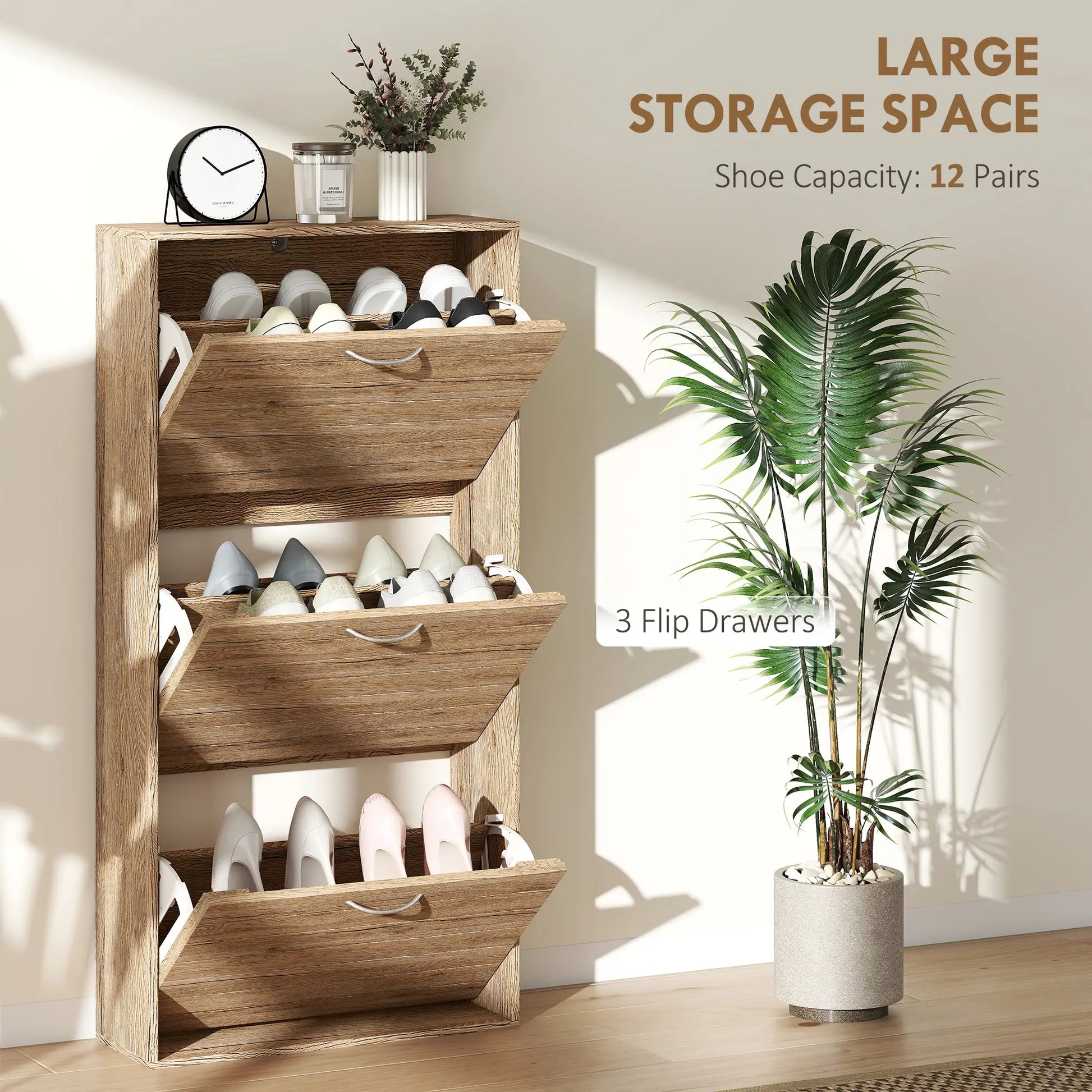 Shoe Storage Cabinet, 3 Flip Drawers, 12 Pair Organizer, Oak Shoe Storage Cabinets & Racks at Gallery Canada