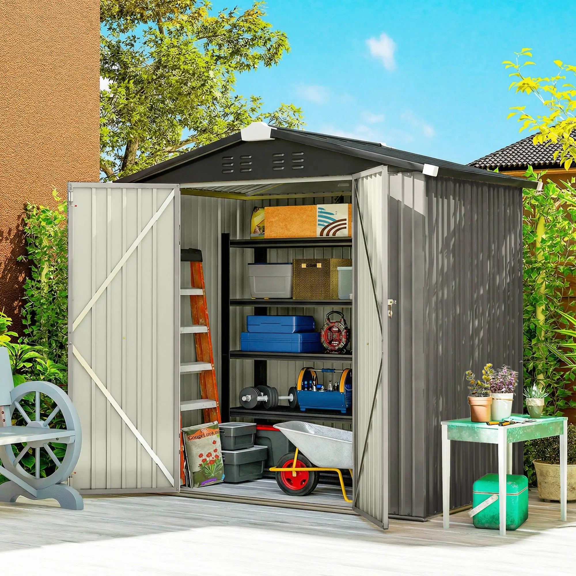 6.5' x 4' Outdoor Storage Shed, Metal Garden Shed, Light Grey Sheds at Gallery Canada