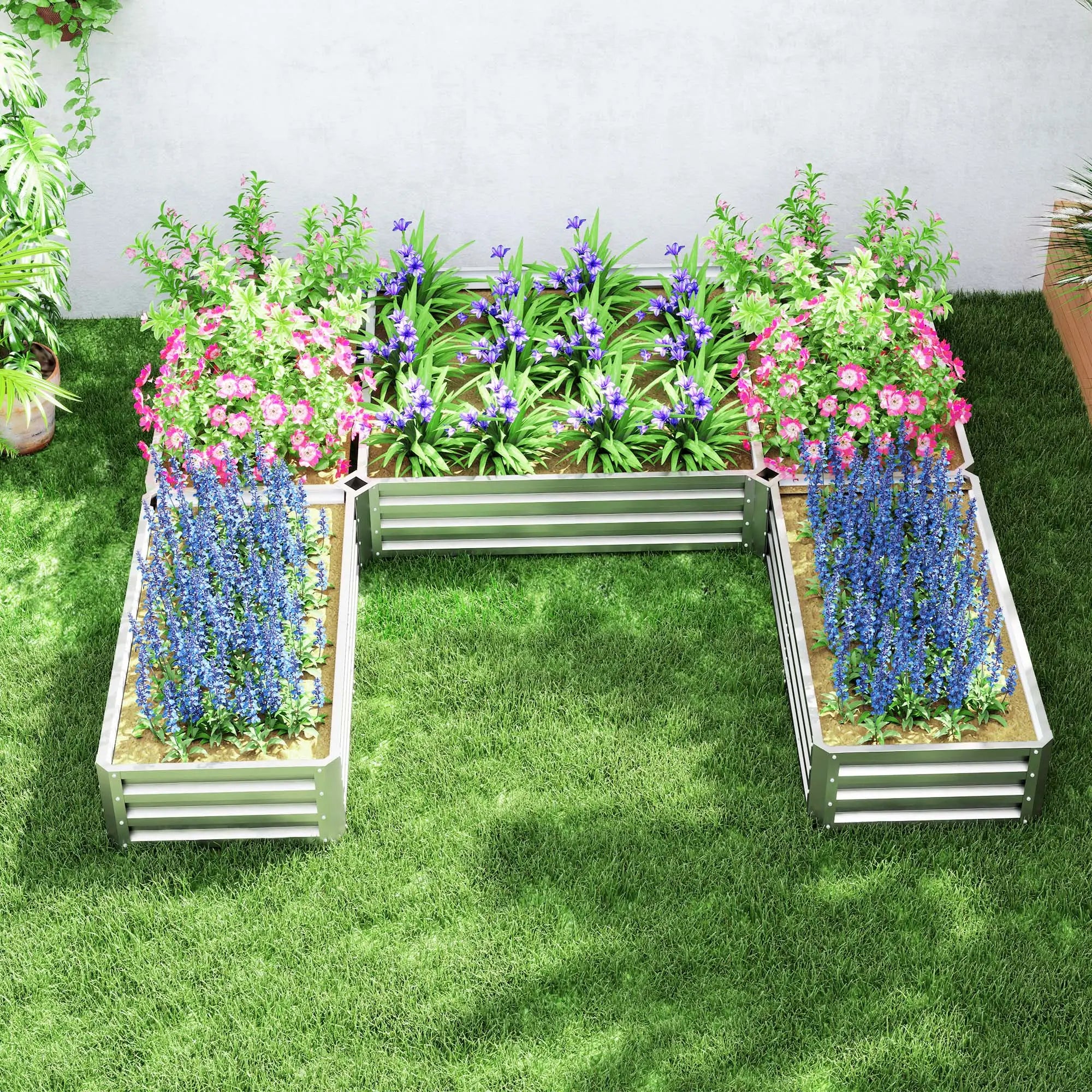 Steel Raised Garden Bed, 8x8x1ft, Set of 5 Large Planters, Silver Raised Garden Beds at Gallery Canada