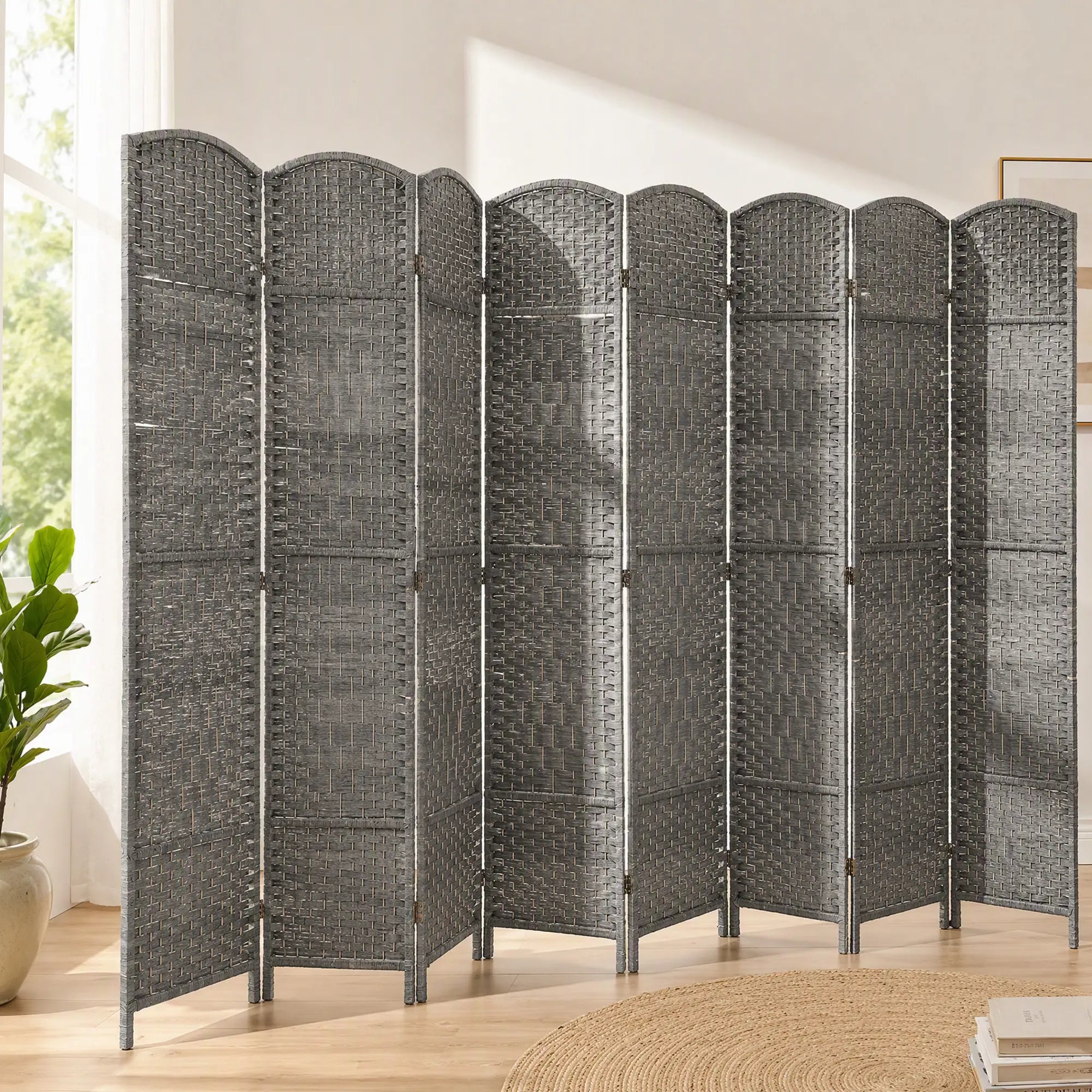 6 Ft Folding Room Divider, 8 Panel Portable Privacy Screen, Mixed Grey Room Dividers at Gallery Canada