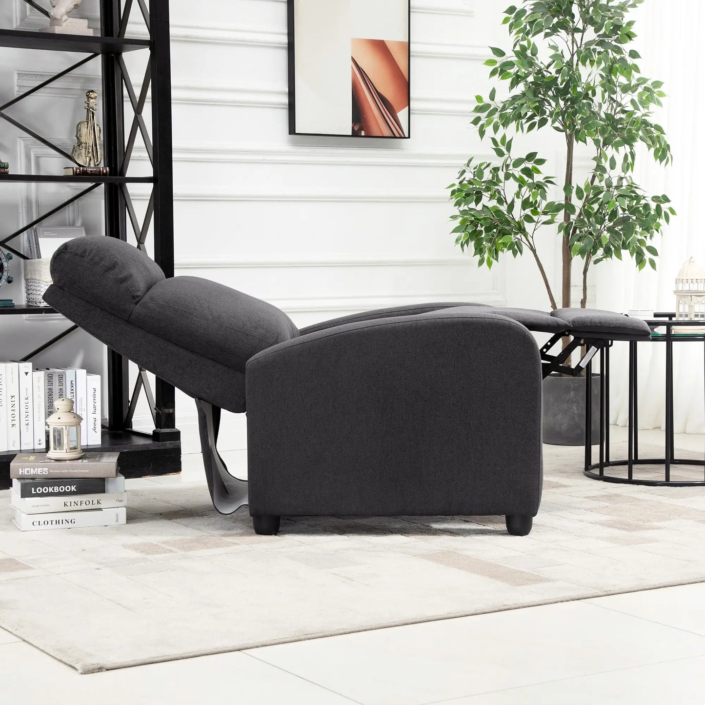 Manual Fabric Recliner Chair, Home Theater Seating, Dark Grey Single Sofas at Gallery Canada