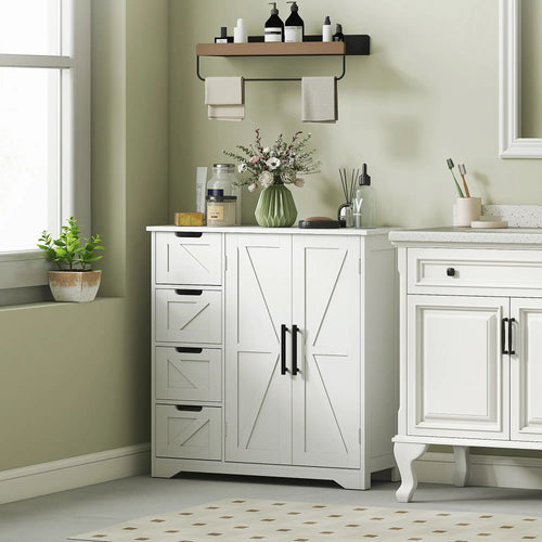 Farmhouse Bathroom Floor Cabinet, Adjustable Shelf, White