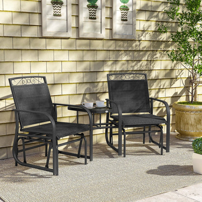 Outdoor Glider Bench with Coffee Table, 2-Seat Rocking Chair Swing, Black Outdoor Gliders at Gallery Canada