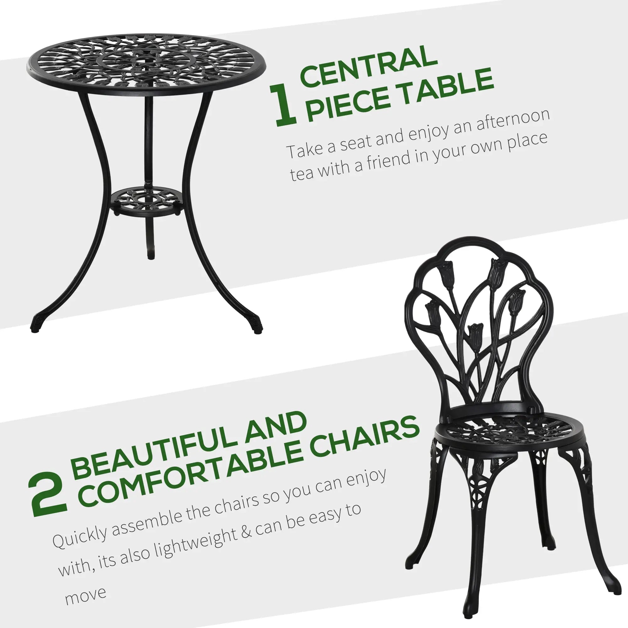 3PCs Patio Bistro Set, Outdoor Cast Aluminum Table and Chairs, Black Bistro Sets at Gallery Canada