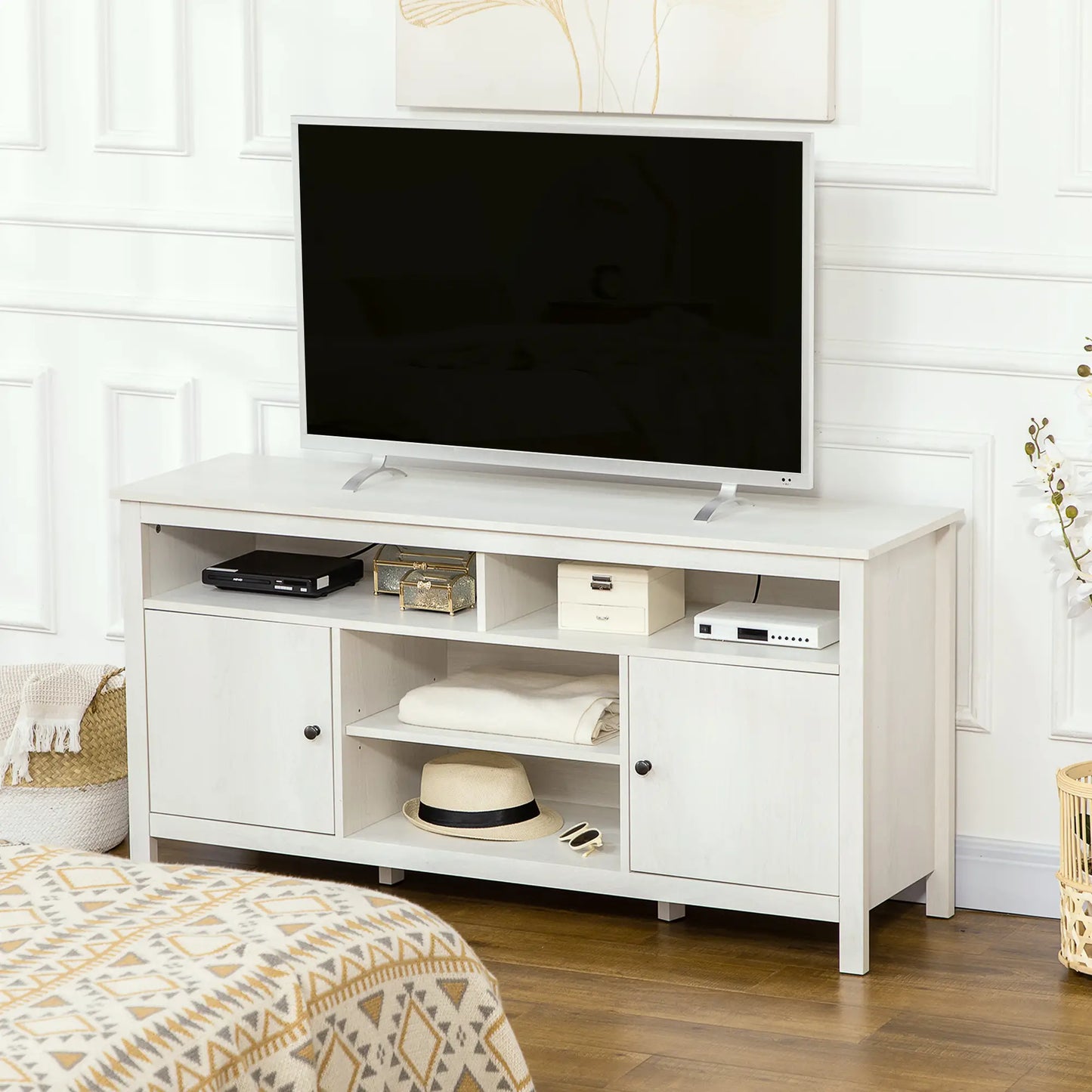 TV Stand for 55" TVs, Storage Cupboard, Shelves, 55.1" x 15.7" x 27", White TV Stands at Gallery Canada
